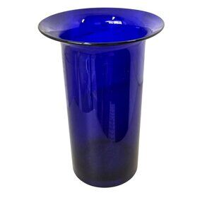 AAC Cobalt Blue Glass Vase 90s Handcraft Poland 12" Modern Art Glass Flared Rim
